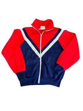 Vintage VIP Red White Blue Tracksuit Jacket Medium Full Zip Acrylic Retro 70s 80